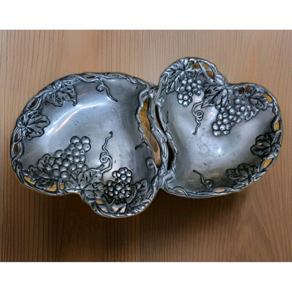 Godinger Silver Art Co Silver Plated Grape Double Heart w/ Handle Trinket Dish